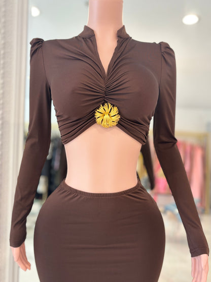 Look In My Eyes Skirt Set Brown