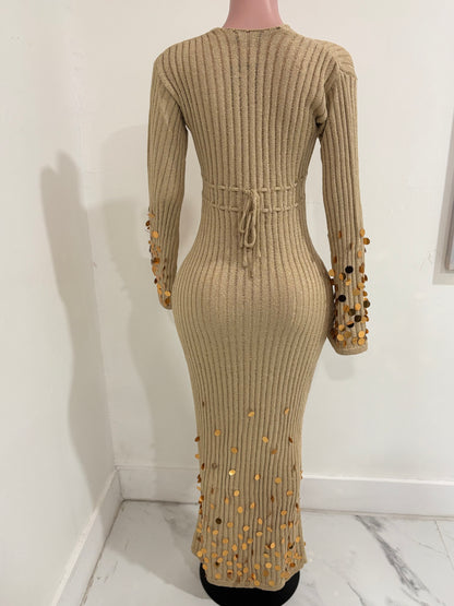Solstice Glow Knit Sequin Maxi Dress Gold