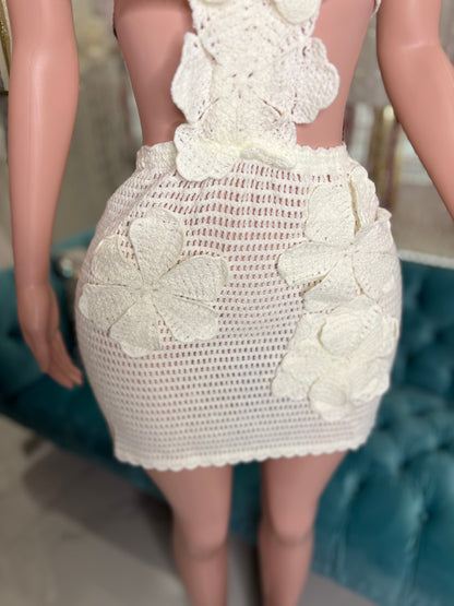 Lune Blanche Floral Crochet Mini Dress White