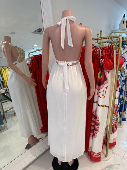 The Ocean Pearl Midi Dress White