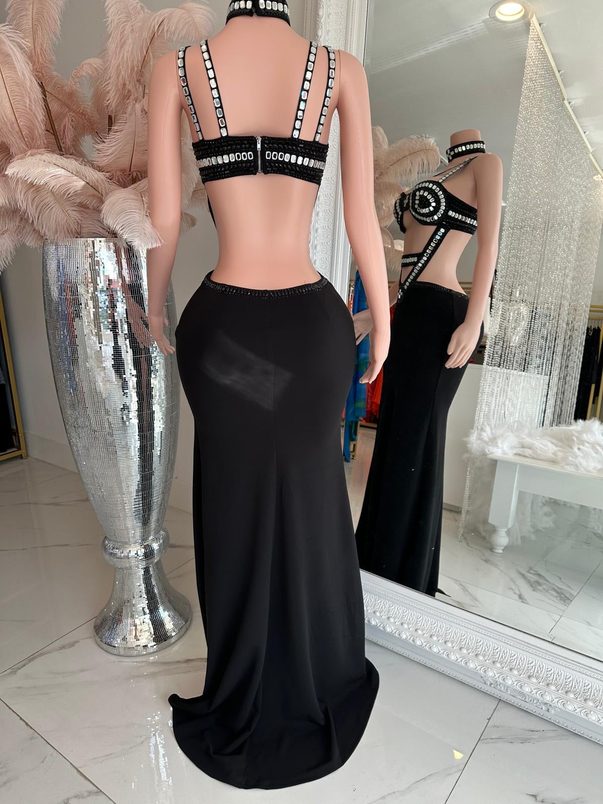 Always Shinning Rhinestones Maxi Dress Black