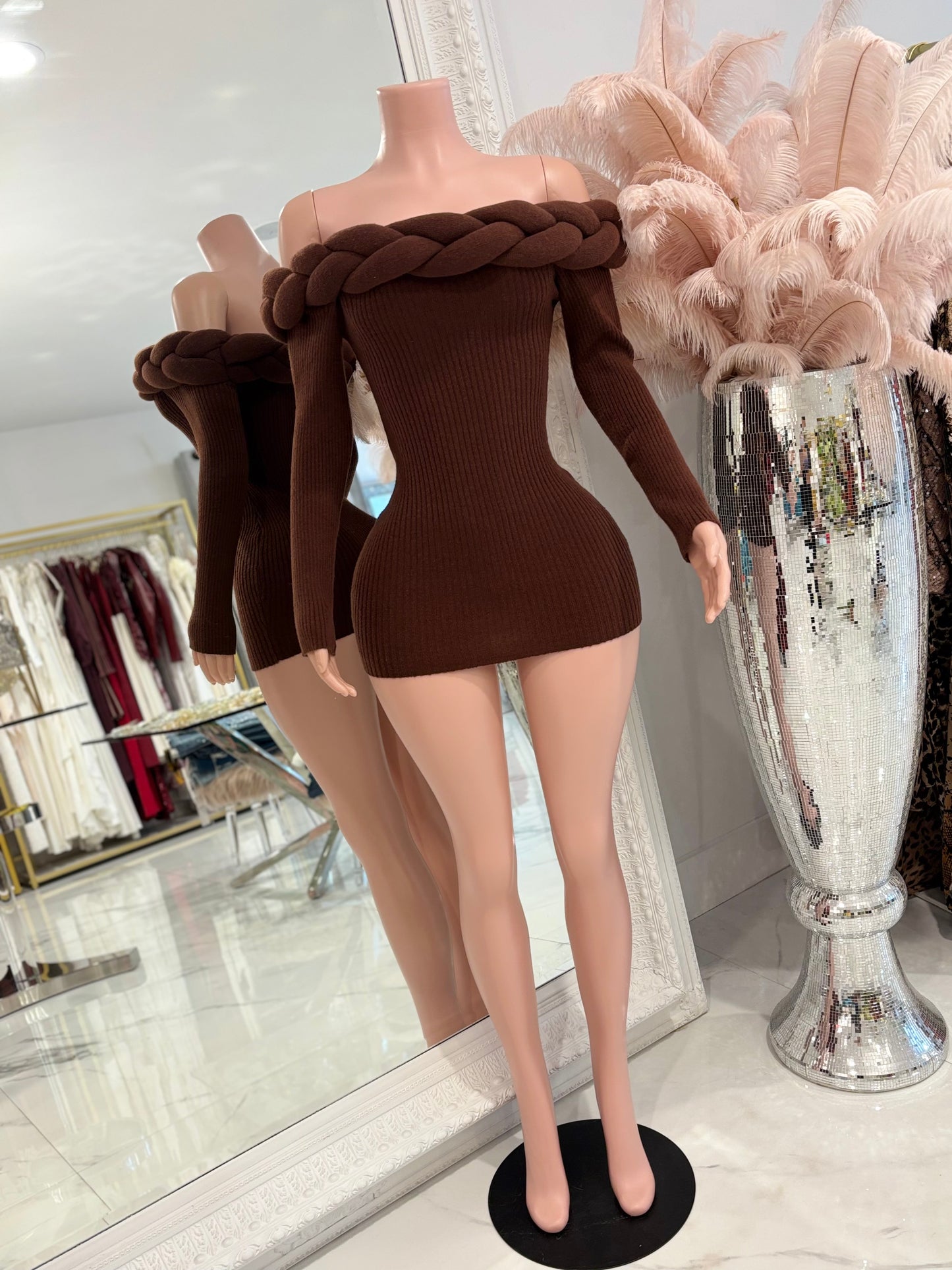 Twist of Allure Ribbed Mini Dress Brown