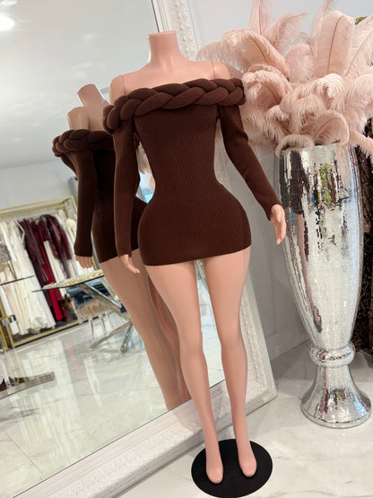 Twist of Allure Ribbed Mini Dress Brown