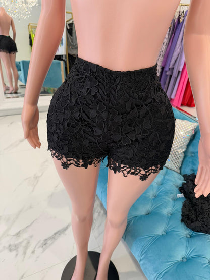 Radiant Prairie Lace Short Set Black