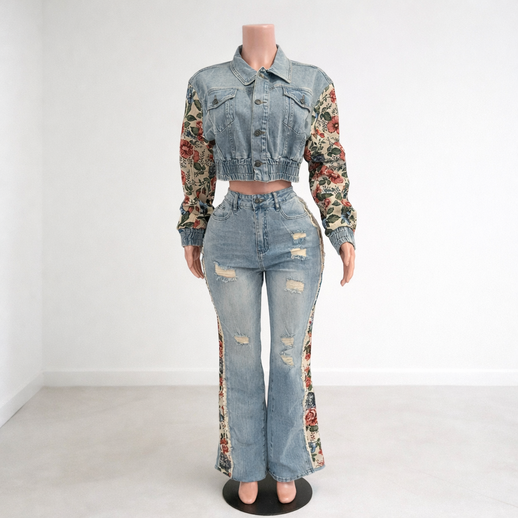 Work Of Art Distressed Denim Pant Set Denim