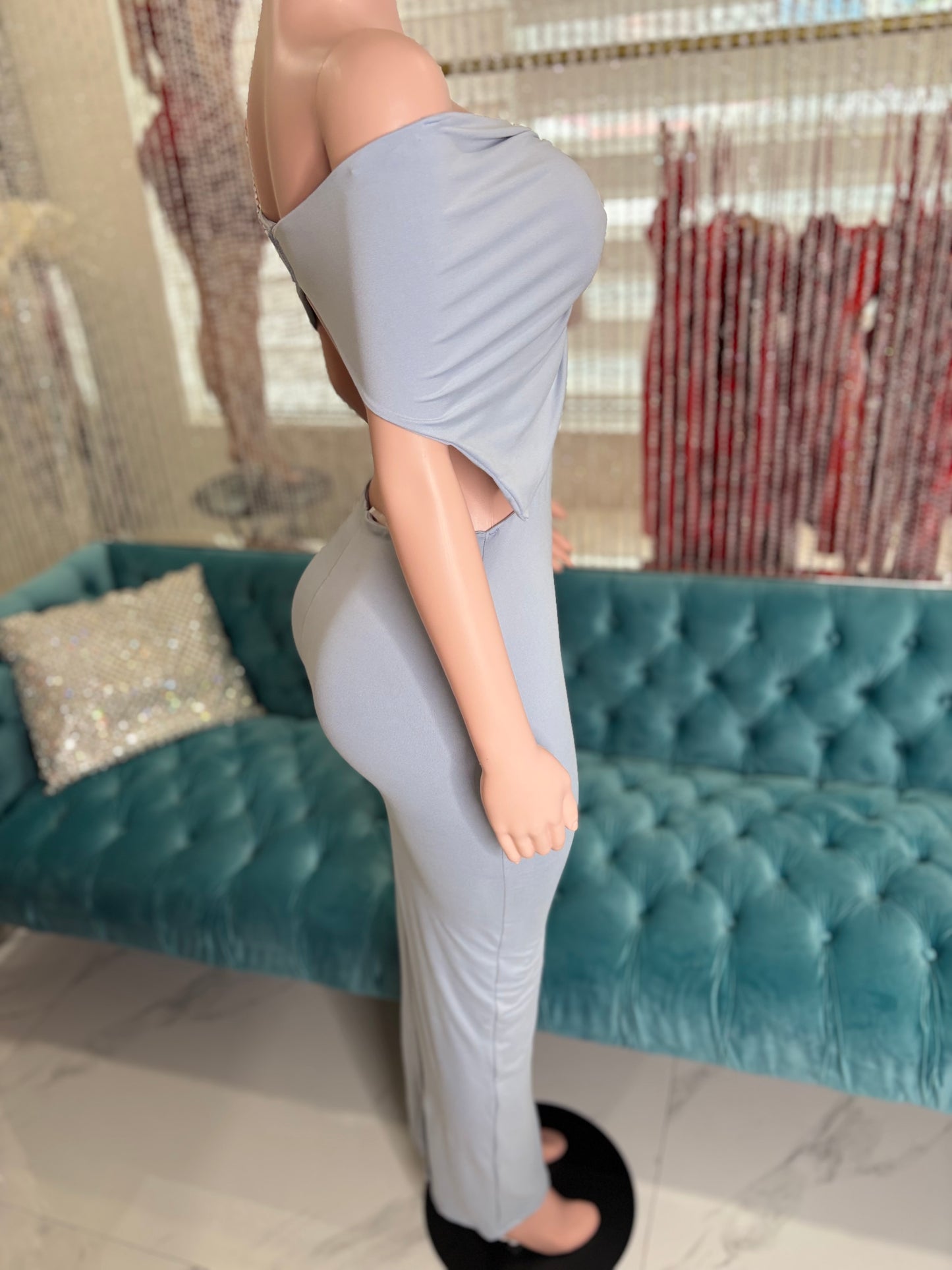 Moonlit Allure Ruched Maxi Dress Blue