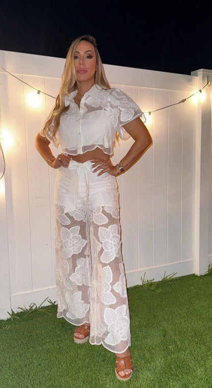 Floral Pants Set White CROCHET