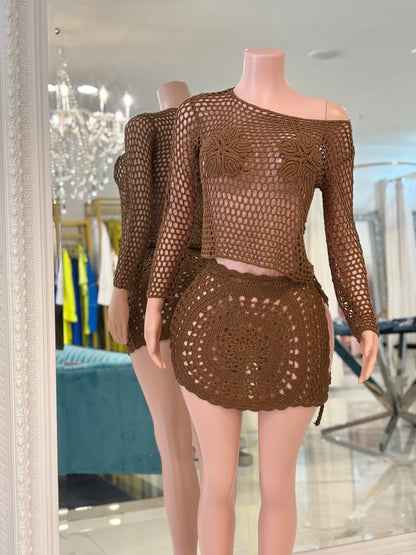 Keep Walking Floral Crochet Cover Up Brown