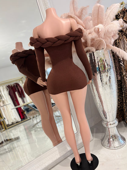 Twist of Allure Ribbed Mini Dress Brown