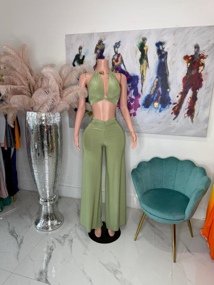 Luxe Flow Ruched Pant Set Green