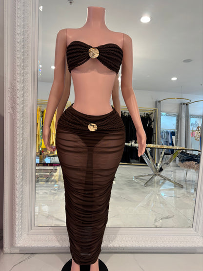 I'm a Little Tied Up Skirt Set Brown