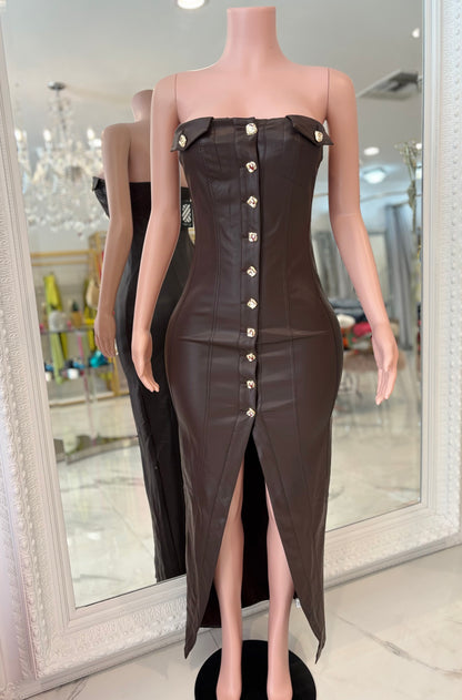 Lulu Leather Maxi Dress Brown