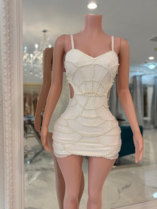 Pearl Mirage Sequin Mini Dress White
