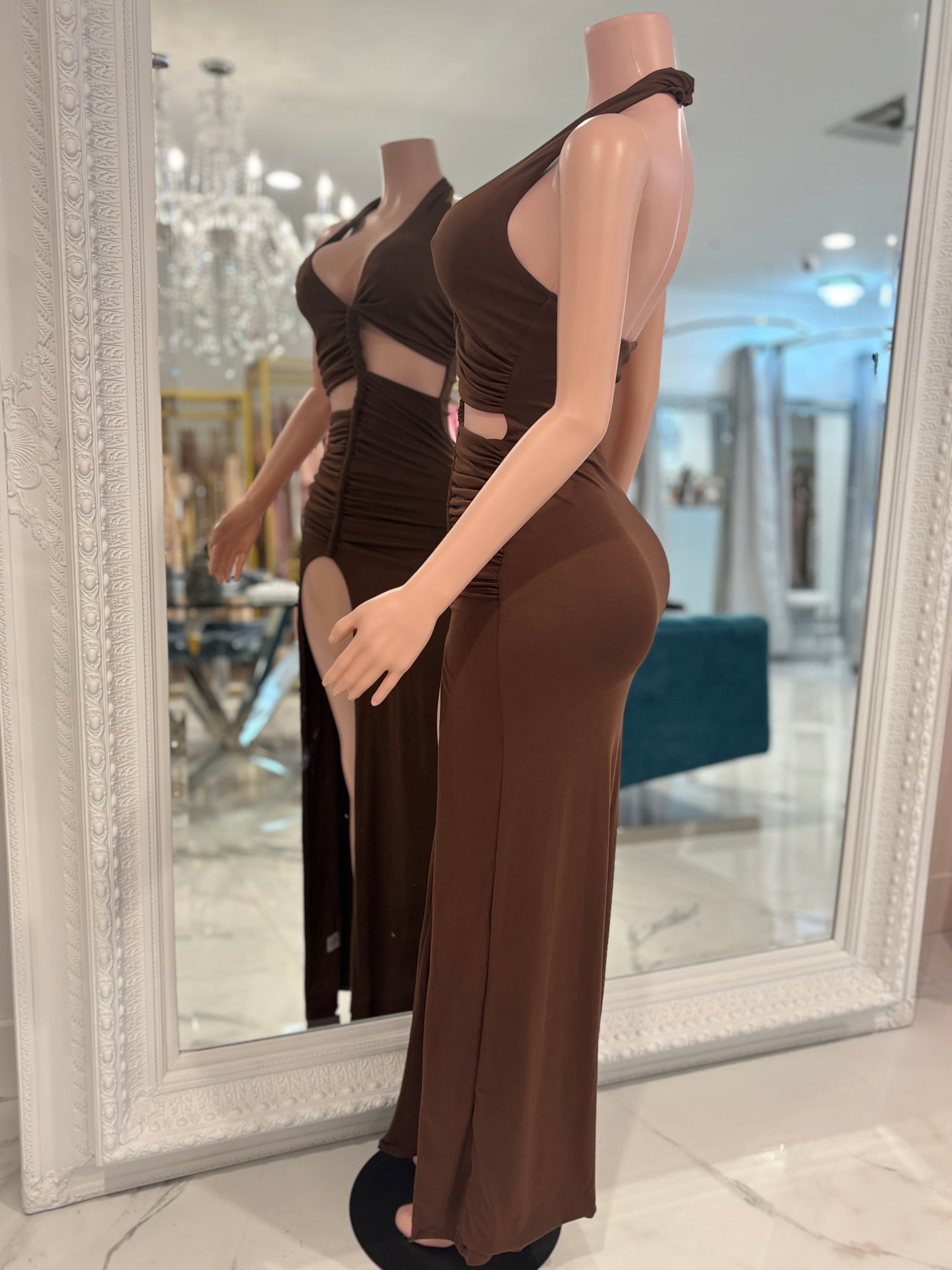 Sculpted Glow  Maxi Dress Brown