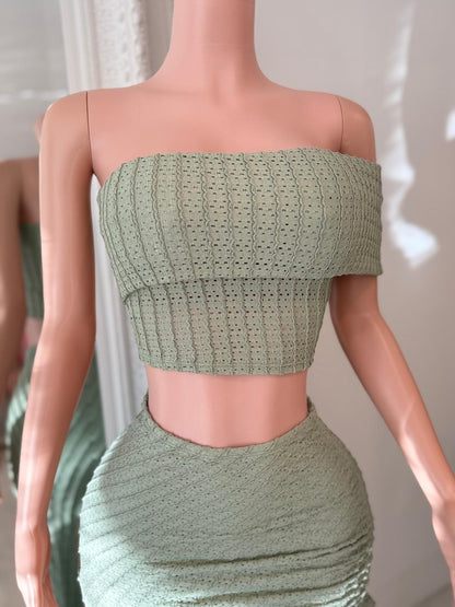Romance Ruched Skirt Set Green