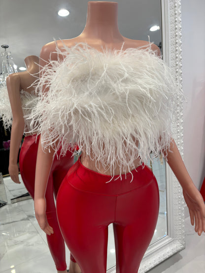 Eden Illusion Feather Crop Top White