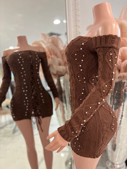 Wanna Get Close Mini Dress Brown