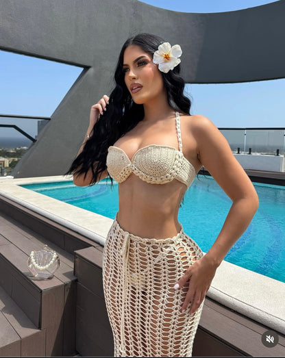 Sandshell Crochet Skirt Set Nude