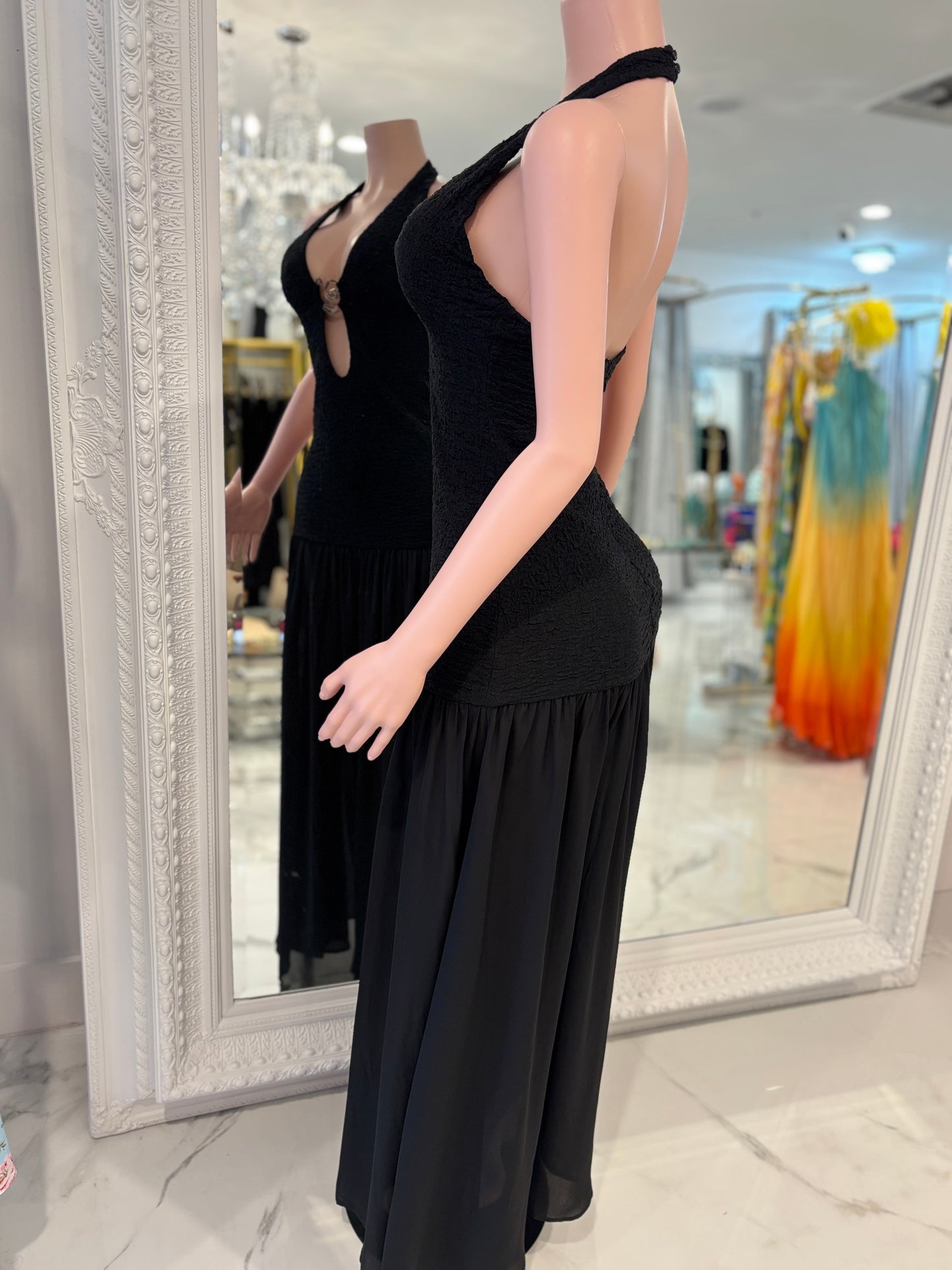 Sculpted Flame ruched Maxi Dress  Black