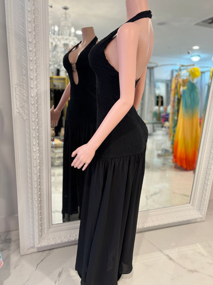 Sculpted Flame ruched Maxi Dress  Black