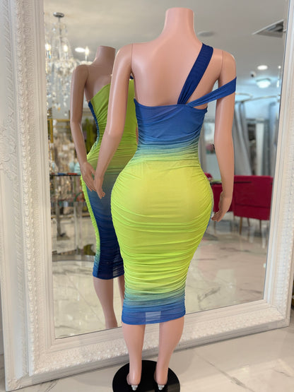 Sunset Rush Ruched Mesh Midi Dress Pink