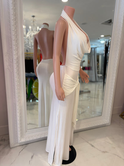Sculpted Glow Ruched Maxi Dress White