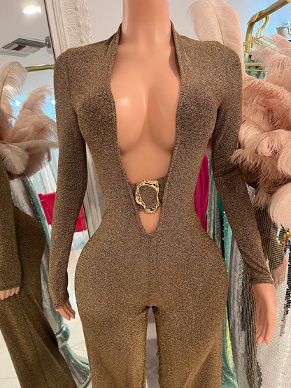 Sexy Vibes Jumpsuit Gold