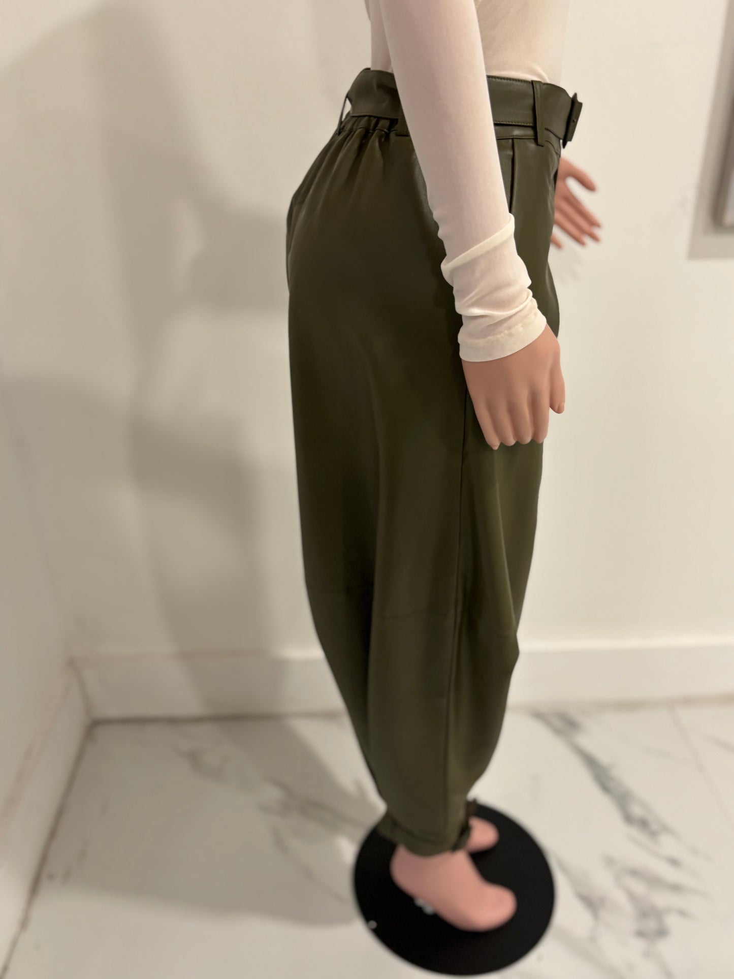 Olive High Waist Trousers Pants