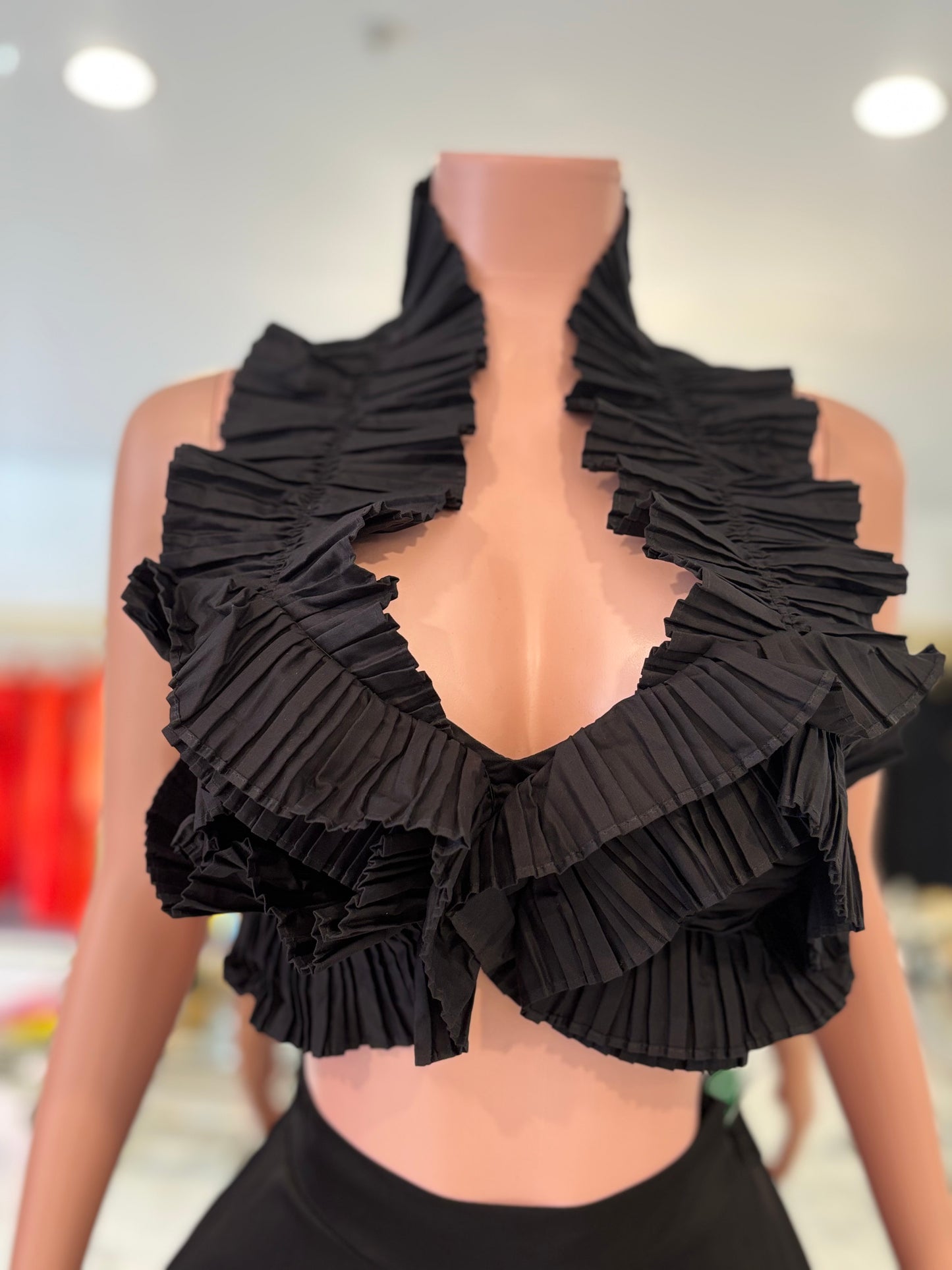 Ruffle Me Right Ruched Crop Top Black