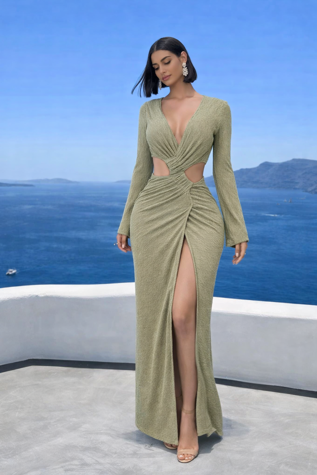 Moonlit Mirage Ruched Maxi Dress Green