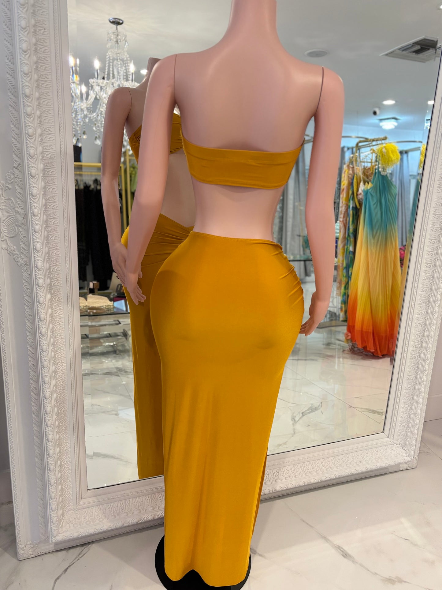 Rosette Mirage Ruched Skirt Set Yellow