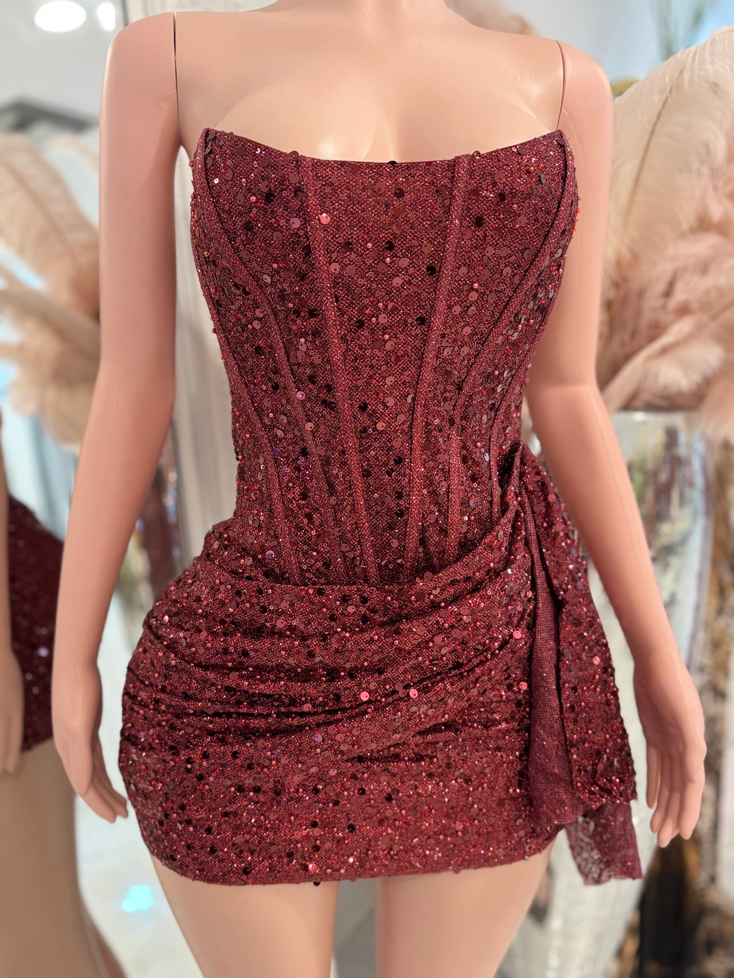 Starlight Seduction Sequin Mini Dress Rojo Vino