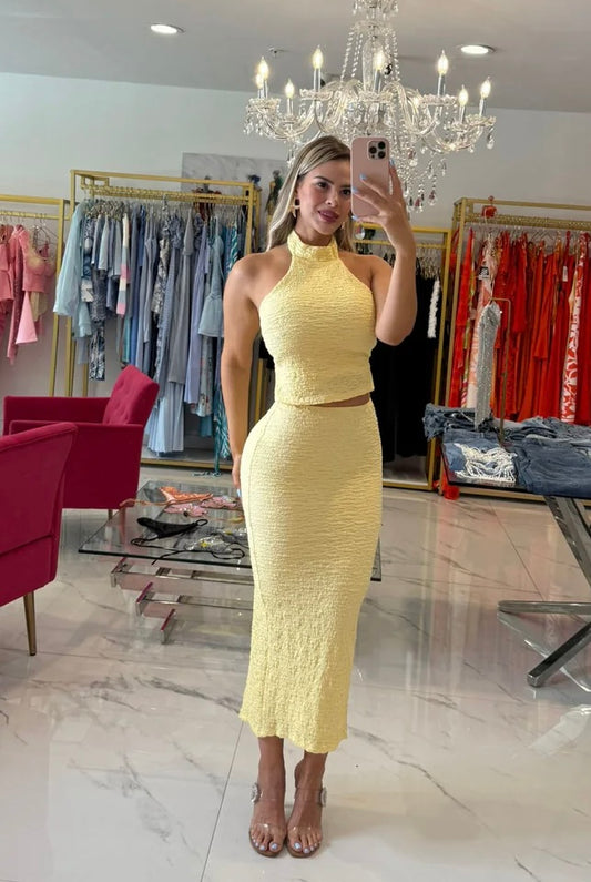 Crinkle Coast Skirt Set Yellow