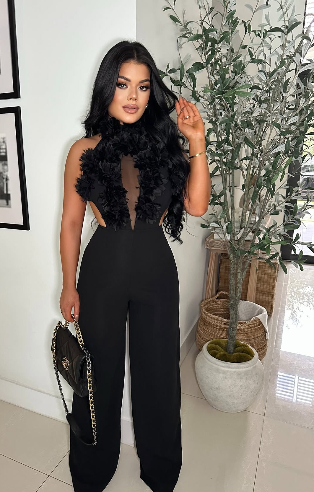 Flowers For Me Pant Set Black