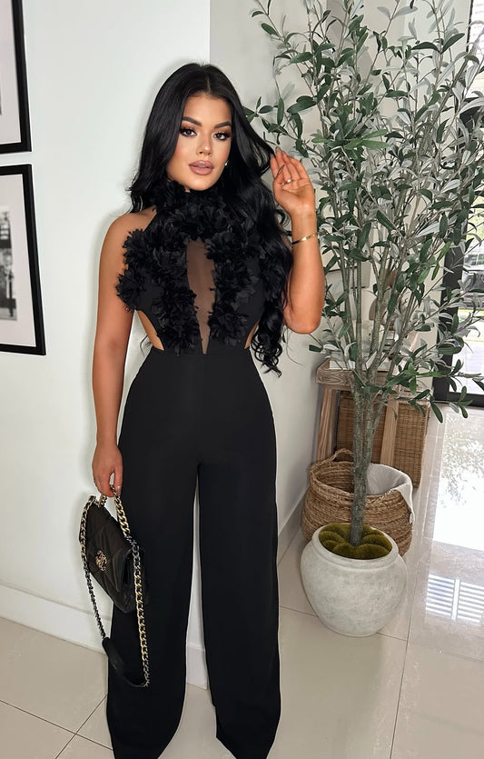 Flowers For Me Pant Set Black