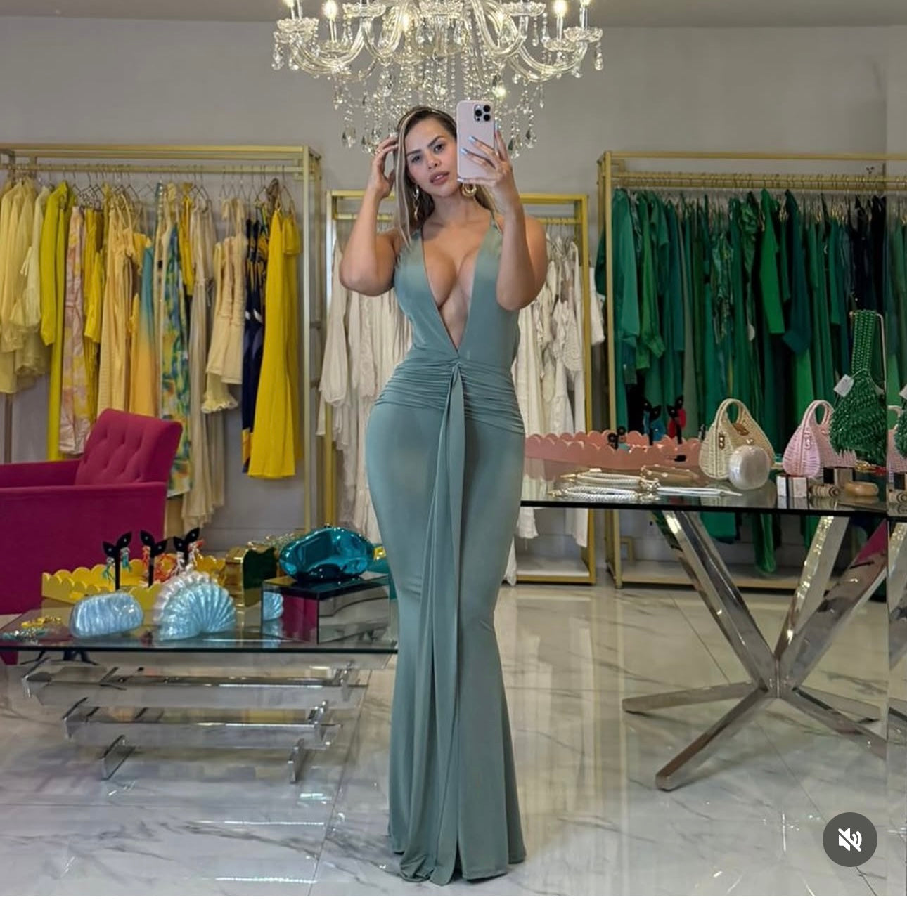 Dana Ruched Maxi Dress Green