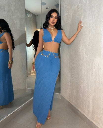 No Better Time Knit Skirt Set blue