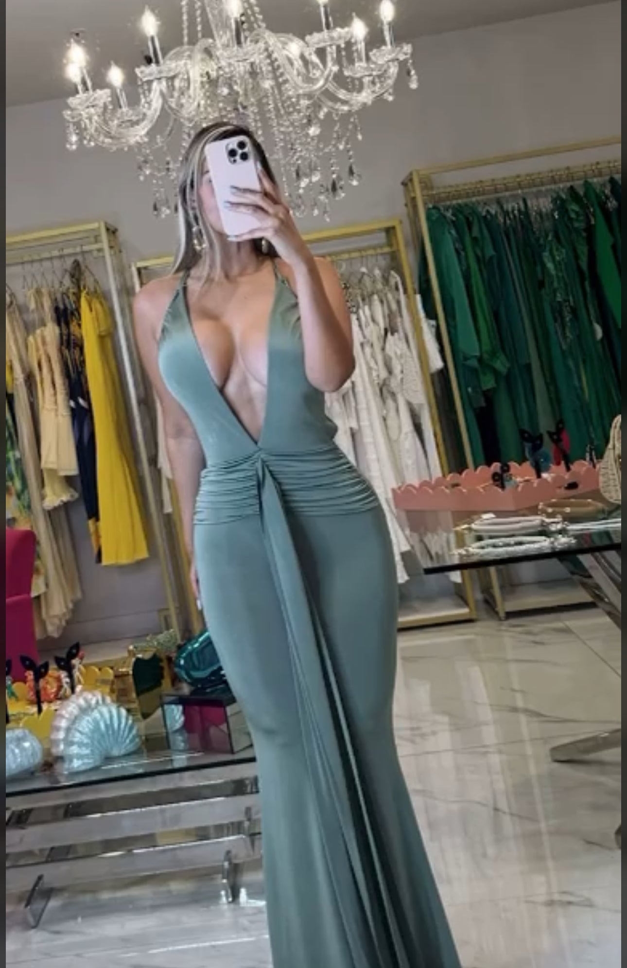 Dana Ruched Maxi Dress Green