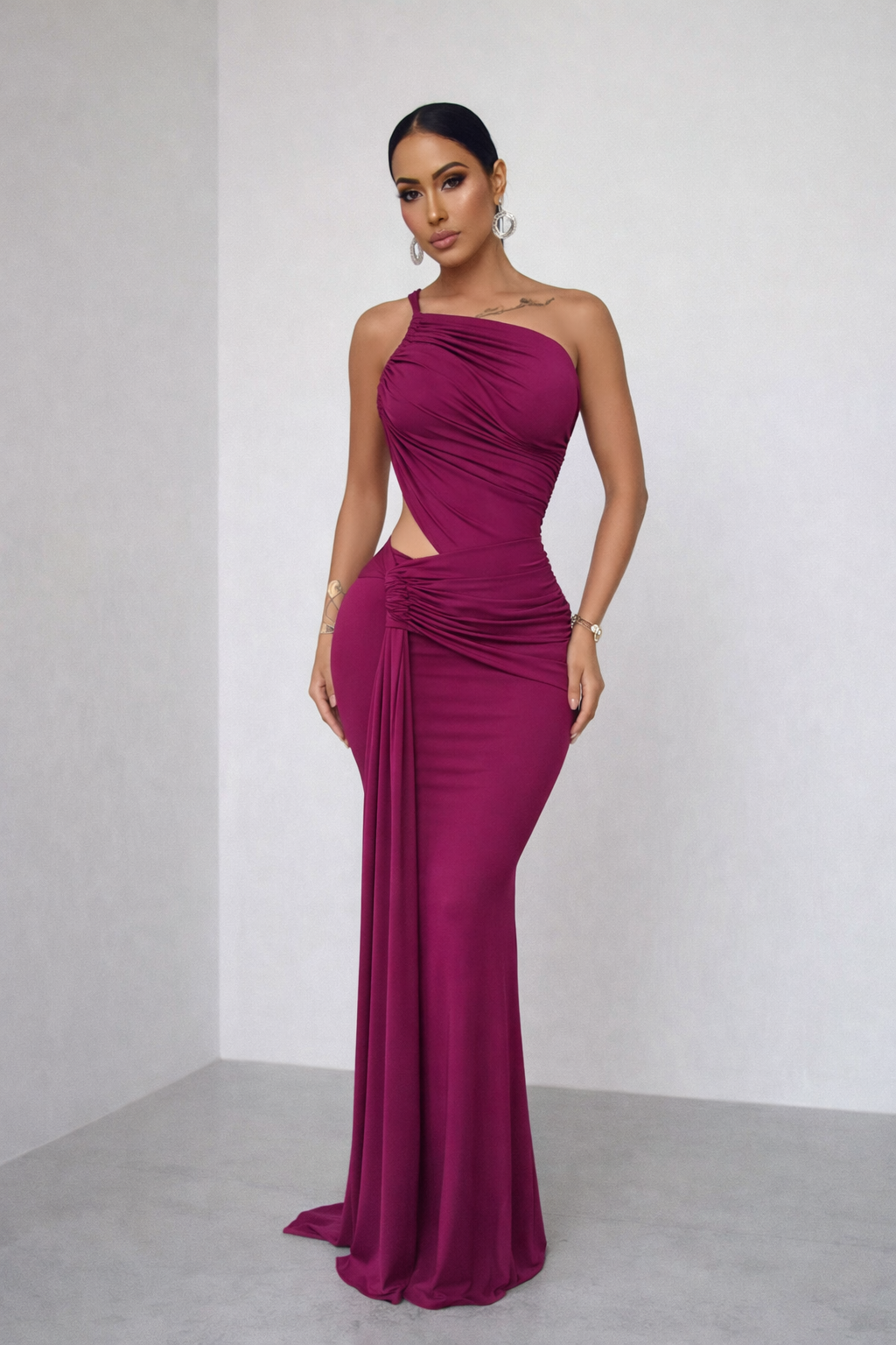 Glow Motion Ruched Maxi Dress Purple