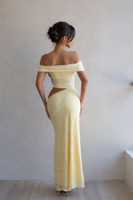 Atelier of Desire Lace Mesh Maxi Dress Yellow