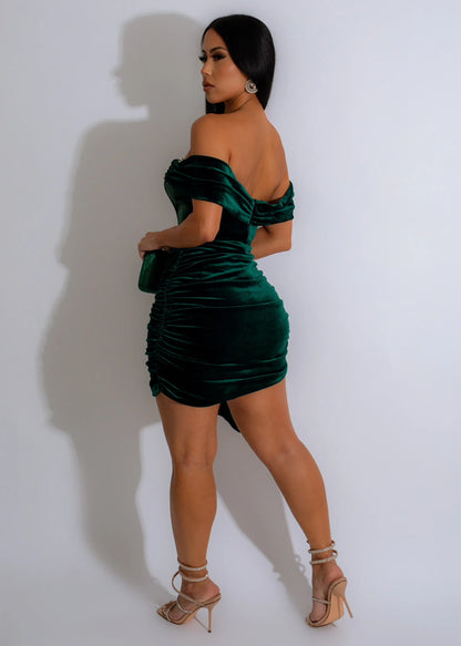 I Need You Velvet Rhinestones Mini Dress Green