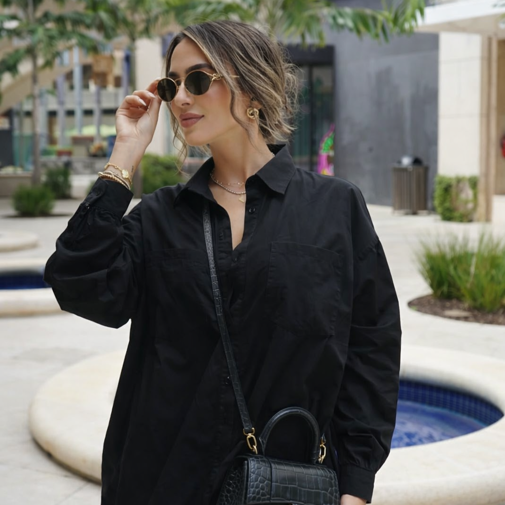 Urban Explorer Oversized Blouse Mini Dress Black