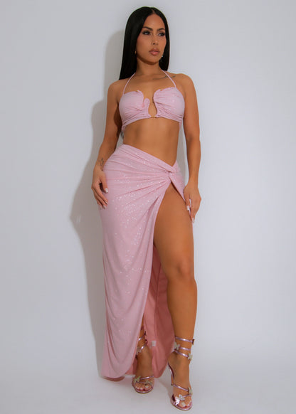 Wave Crasher Glitter Skirt Set Pink