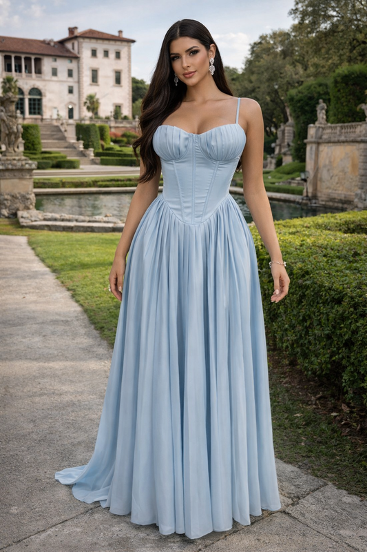 Elegance Satin Maxi Dress Blue