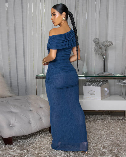 Linked Desire Mesh Ruched Skirt Set Blue